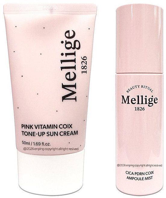[엔핑] 멜리지 율무 톤업 선크림 선로션 1826 핑크 비타민 50ml + 시카 PDRN 미스트 앰플 80ml, 1세트