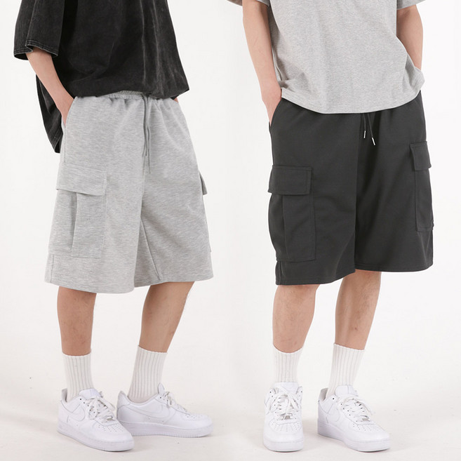 오버나인 남자 남성 스웻 와이드 트레이닝 카고 버뮤다 팬츠 바지