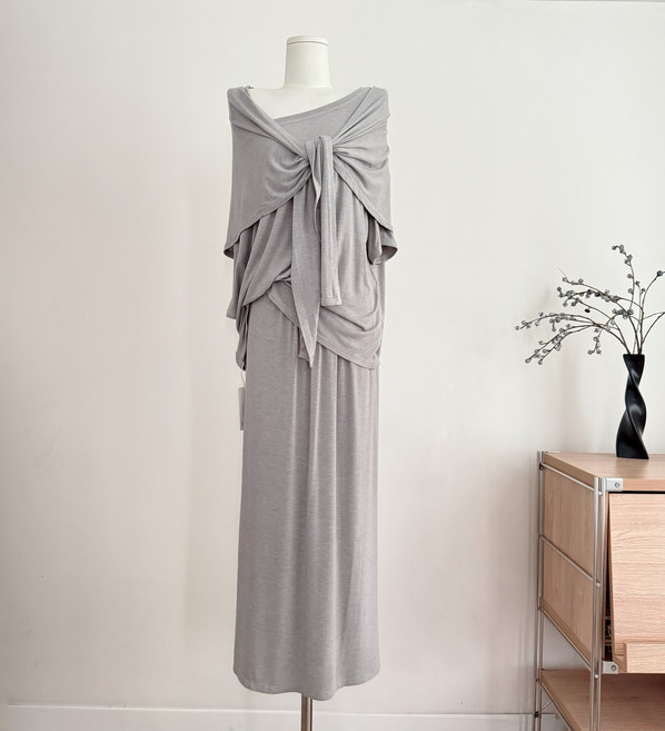 버터플라이 히 이완 서장 텐셀 울 이른 봄 반팔 티셔츠 상의 스커트 머플러 니트 세트 여