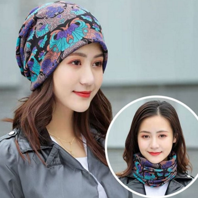 여성 넥 워머 데일리 패턴 헤어밴드 넥 워머 스카프 자전거 스포츠 비니 두건 가을 골프 등산 활동 멀티, 네이비