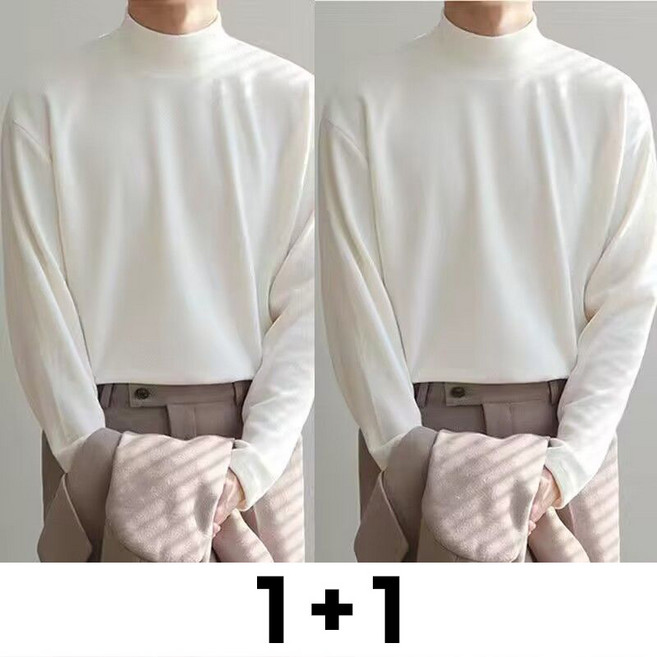 메인워크 1+1 남자 빅사이즈 반폴라 티셔츠 긴팔 가을 겨울 루즈핏 보온 간절기 캐주얼 스판 심플 솔리드 상의 2매입