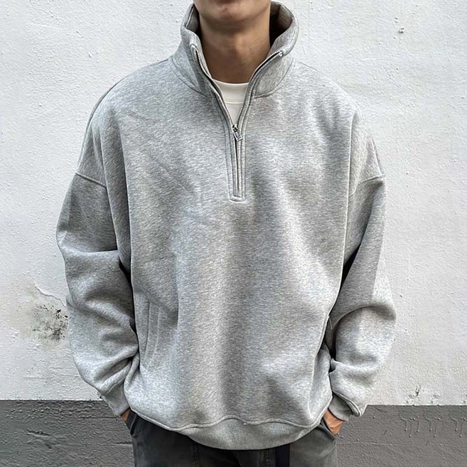 남성 반집업 루즈핏 하이넥 긴팔 맨투맨 무지 캐주얼 데일리 오버사이즈 봄 가을용 베이직 코디 아우터