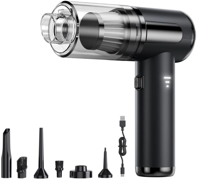 LnvaXe초강력 무선 미니 핸디 진공청소기 에어건 흡취일체형 가정용 차량용 휴대용, ZX-506, 블랙