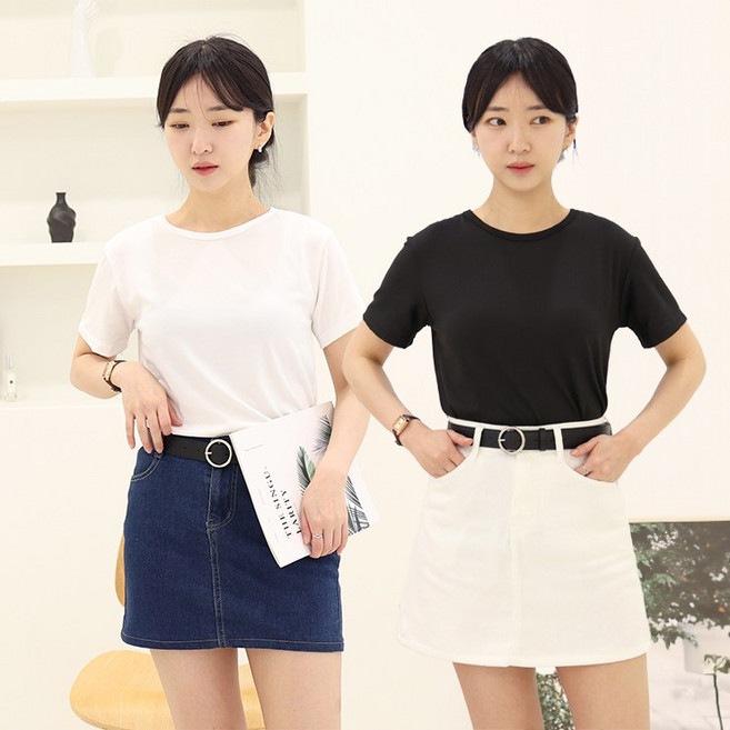 마쿠쿠 기본 베이직 라운드넥 슬림 반팔 여성 반팔티 티셔츠 크롭티