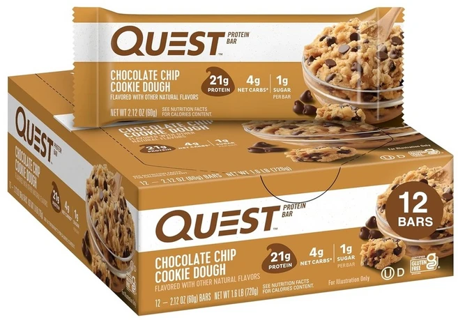퀘스트 뉴트리션 초코칩 쿠키 단백질바 12개, 초콜릿 칩 쿠키 반죽, 2-12-Pack, 60g - 쿠팡