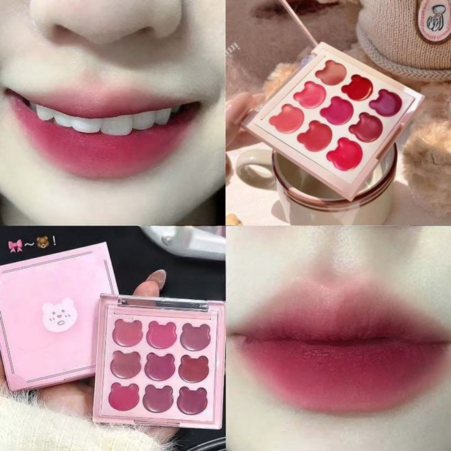 립 앤 치크 양용 메이크업 팔레트 귀여운 곰돌이 9색 데일리 메이크업 립스틱 플레이트, 1개, 02로즈버드가든