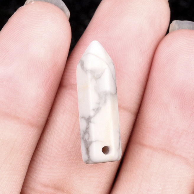 KS-天然水晶瑪瑙石頭子彈頭橫孔迷你六角柱 DIY手工飾品, 6x21mm白松石（橫孔單顆）, 1個