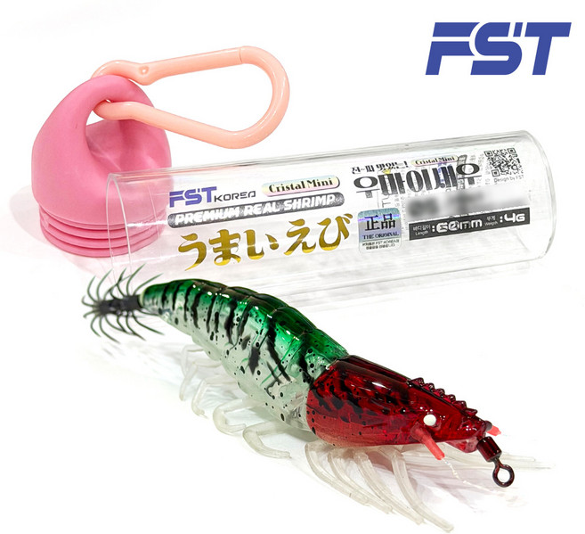 FST 25년 완벽수평침강 리얼새우에기 60mm 우마이 크리스탈 전체 UV+야광 축광 실리콘다리 쉬림프에기 갑오징어 쭈꾸미 한치 에기, #02 리얼수박, 1개, 4g