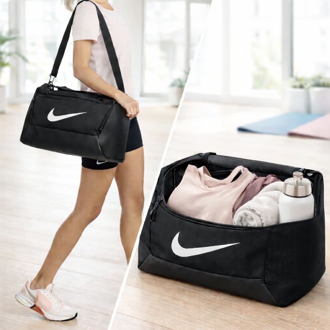 [매장정품] 나이키 스우시 더플백 헬스 요가 필라테스 축구 운동 여행 가방, 1개, 블랙