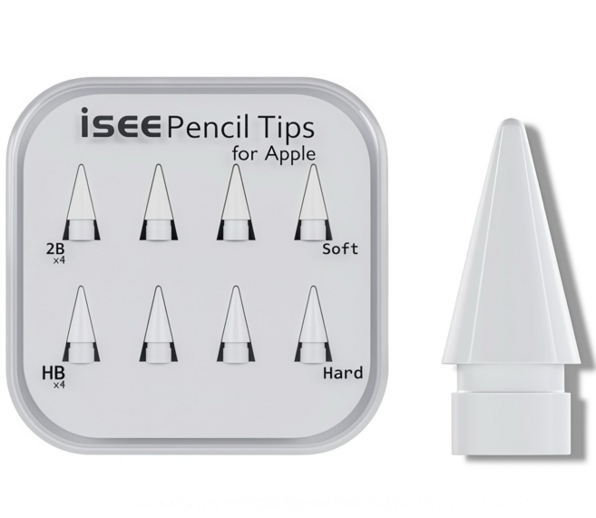 아이시(isee) 애플펜슬/애플펜슬 프로 호환 펜촉 1~4세대 2B HB 총 8개입, 1세트, 2B 4개입+HB 4개입