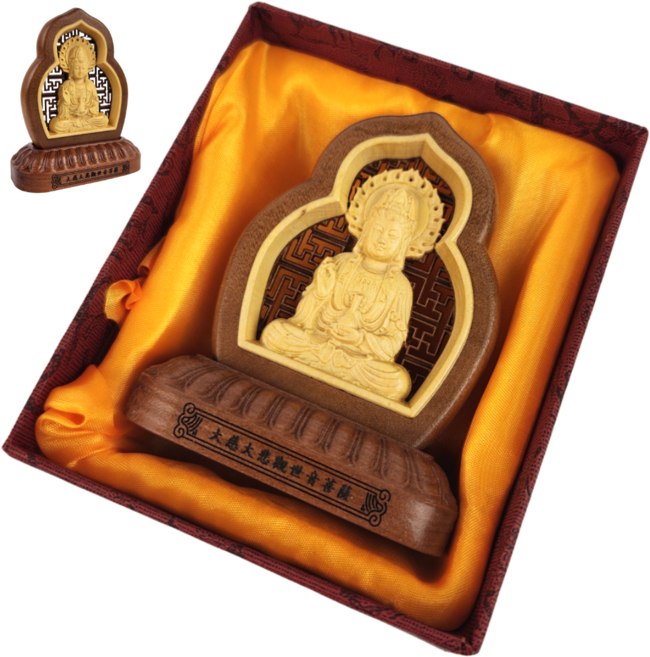 탁상용 불상 관세음보살 원목 불교, 1개, 브라운