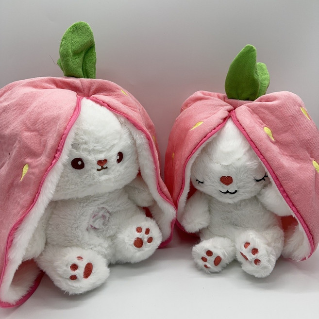 會呼吸的草莓兔 兔子玩偶 兒童哄睡安撫公仔, 草莓兔大37CM【睜眼】,30cm, 1個