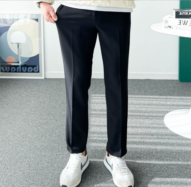 놈시크 남자 기모 슬랙스 겨울 본딩 빅 사이즈 9부 10부 링클프리 스판 팬츠