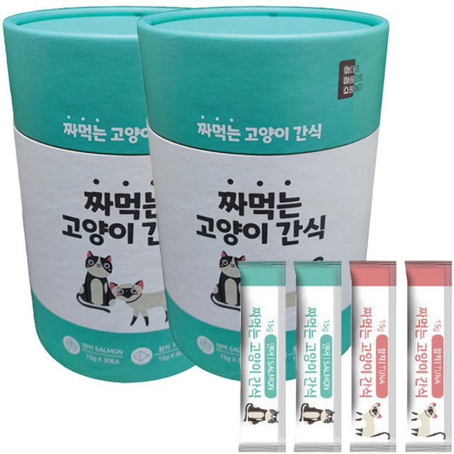 마마쇼짜먹는 고양이간식 참치30개+연어30개 15gx2set 고양이 파우치, 2세트, 15g, 참치, 연어