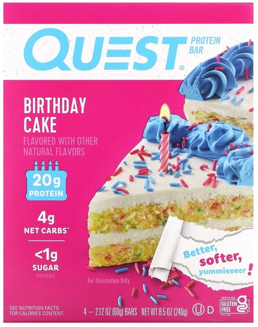 퀘스트뉴트리션 프로틴바 버스데이케잌 4 바 2.12 oz (60 g) 각, 60g, 4개 - 쿠팡