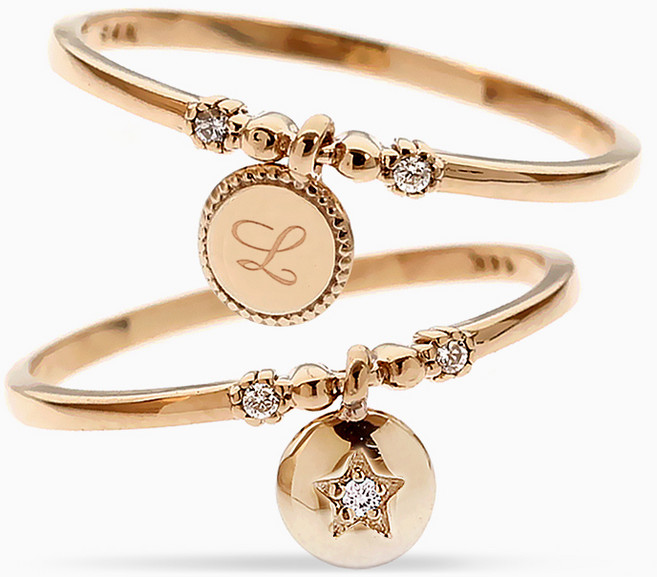 에버링 18K 금 천연 다이아몬드 반지 이니셜 코인 달랑이_RDDM8001 Diamond Gift