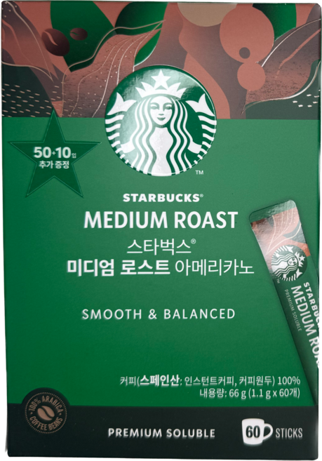 스타벅스 미디엄 로스트 아메리카노 원두커피믹스 1.1g, 60개입, 1개
