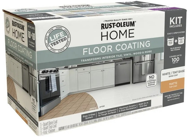 RUST-OLEUM 家用地板漆全配組 水性防水耐刮抗污磁磚漆, ★2公升組裝★電腦調色 (先 詢問),消光 ( 發票), 1個