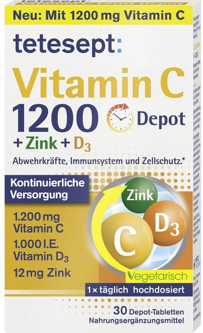 독일 테테셉트 Tetepthet Vitamin C 1200 비타민C 1200 + 아연 + 비타민D3 데포, 2개, 30정 - 쿠팡
