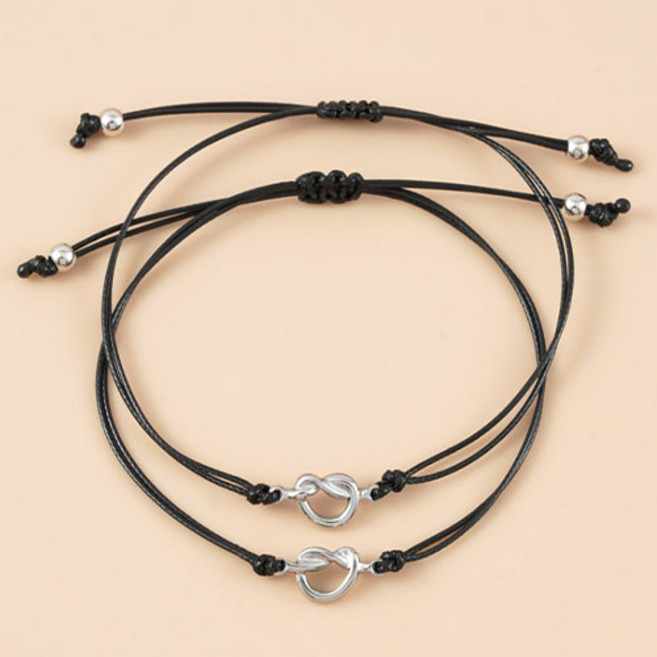 모던 두줄 레이어드 하트 커플 실 팔찌 2개 세트 A378