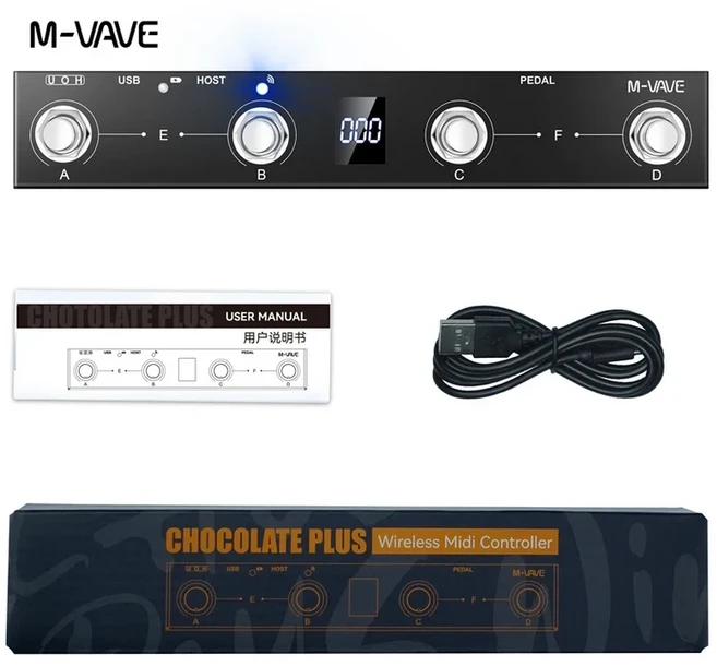 M-VAVE 초콜릿 미디 컨트롤러 BT 충전식 4 버튼 페달 무선 전송 시스템을 갖춘 APP 제어, 01 Chocolate Plus BK