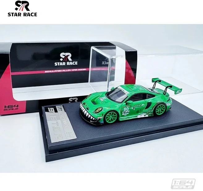 TIMEMICRO&SR 1:64 STAR RACE Por 911 GT3 티라노사우루스 그린 핑크 페인트 합금 자동차 모델 세트 안전한, 02 por 911 GT3 GREEN