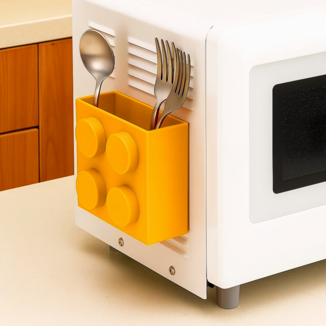 다용도 귀여운 레고 블록 냉장고 자석 수납함, 노랑, 1개