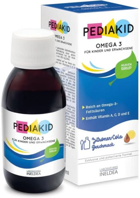 Pediakid 페디키드 - 오메가 3 천연 건강보조식품 아가베 시럽 독점 포뮬러 DHA 풍부 두뇌 기능 향상 레몬 콜라 맛 125ml 병, 1개 - 쿠팡