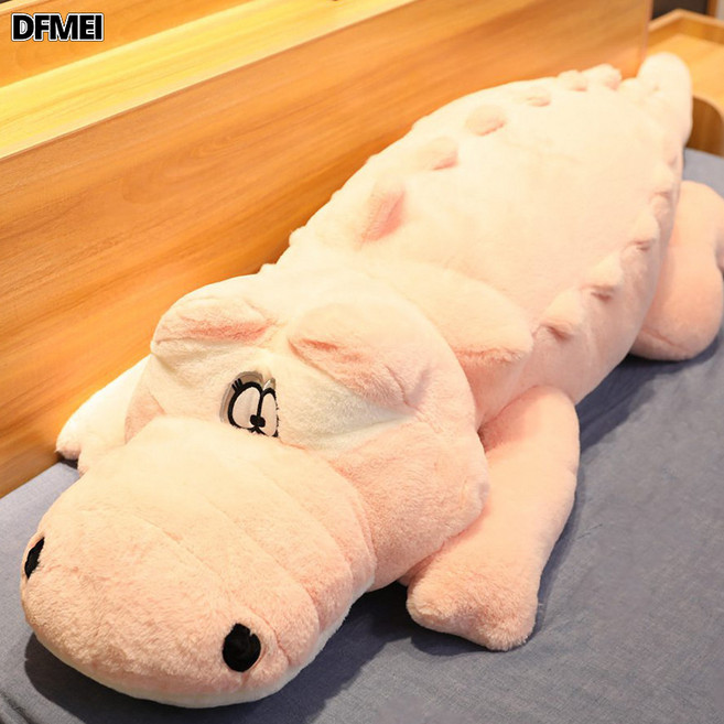 DFMEI 超大鱷魚長條抱枕毛絨玩具大型恐龍公仔牀上睡覺夾腿娃娃靠枕, 粉紅色