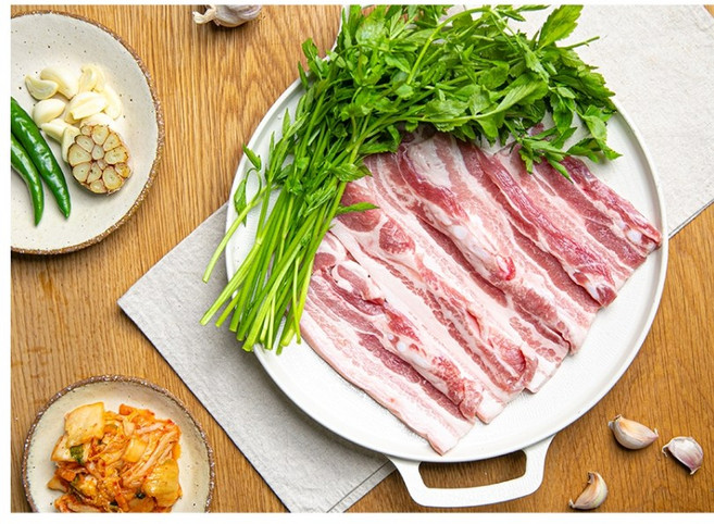 [주원상사] 미나리 삼겹살SET (삼겹살 500g + 미나리 200g) / (삼겹살1kg + 미나리200g + 쌈채소)캠핑세트 청도미나리 밀키트, 1.2kg, 1개