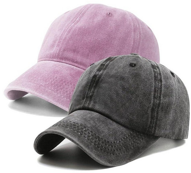 PFFY 빈티지 워싱 디스트레스드 야구 모자 골프 볼캡 남성 여성용 블랙+카키(세탁), Pink+black(washed)
