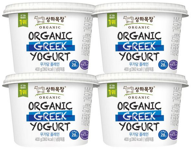 상하목장 유기농 그릭요거트 무가당플레인 400g, 4개