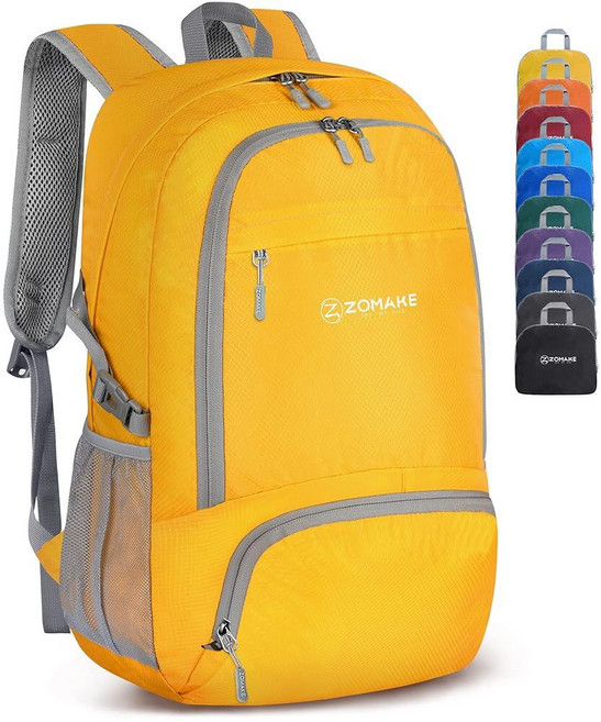ZOMAKE 경량 패커블 백팩 30L 접이식 하이킹 방수 컴팩트 데이팩 여행용 (실버 그레이)_177042, Yellow, 옐로우_177042, 1개