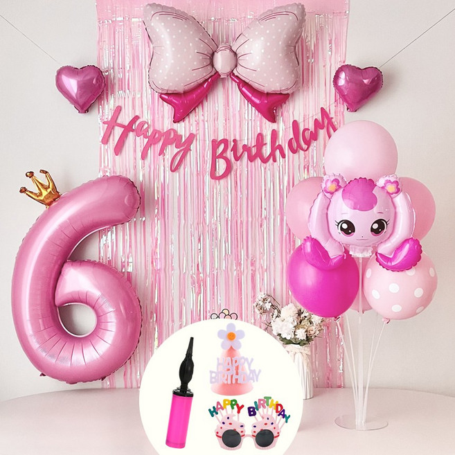 연지마켓 하츄핑 풍선 캐치 티니핑 생일 파티 용품 세트, 커튼 숫자풍선 6, 1세트