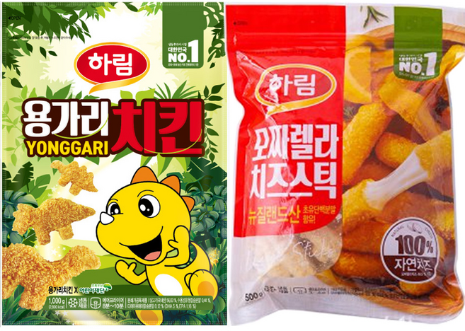 하림-용가리 치킨1kg+하림-모짜렐라 치즈스틱500g /DHA EPA CA가 첨가된 용가리+모짜렐라 치즈스틱, 1.5kg, 1세트