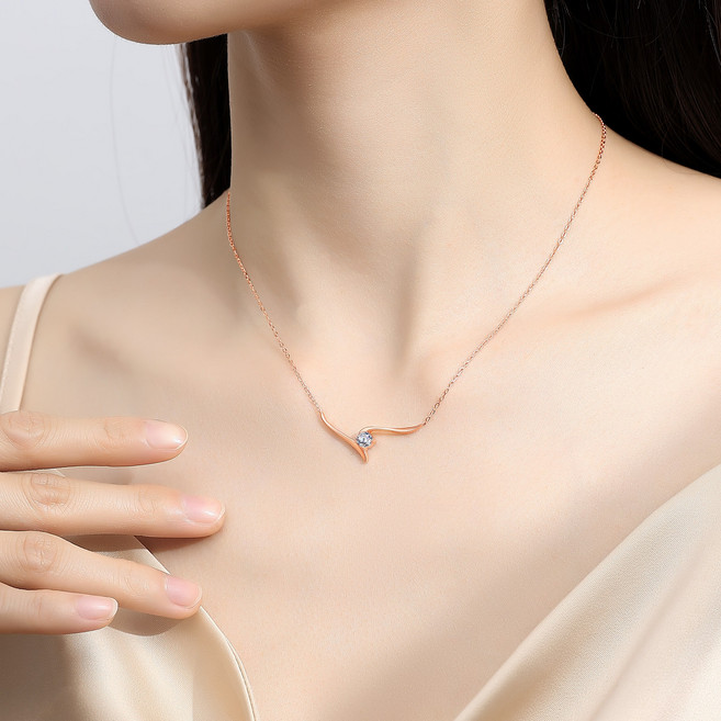 여자 14/18K 골드 곡선형 원 다이아 펜던트 목걸이 여자 심플 데일리 목걸이