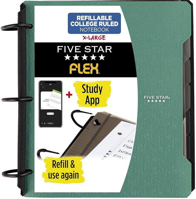 Five Star Flex 29324AQ8 하이브리드 노트바인더 3.8cm (1-1/2 인치) 바인더 노트북 및 올인원 바인더 그린, 1개, 시글라스 그린
