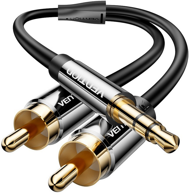 벤션 금도금 단자 3.5mm 스테레오 to 2 RCA 오디오 케이블 BCF, 블랙, 0.5m, 1개