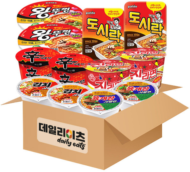 [데일리이츠] 농심 오뚜기 팔도 큰컵라면&사발면 6종 12개입(신라면2+진라면매운맛2+왕뚜껑2+도시락2+김치사발면2+육개장사발면2), 4세트