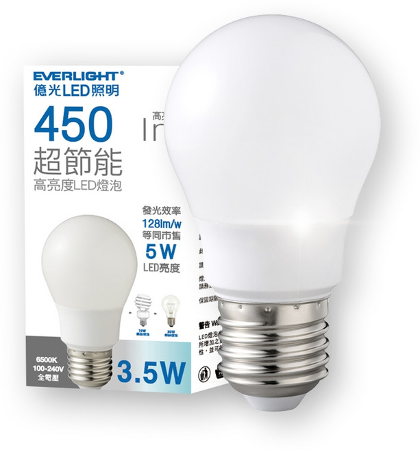 億光 LED球泡燈 13W 白光 6500K 1560lm, 1個, 3.5W燈泡[上限80入],黃光, 3.5W