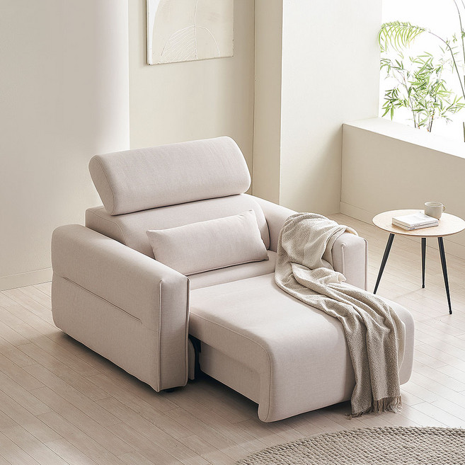 장인가구 조디 1인용 제로월 전동 슬라이딩 리클라이너 확장형 패브릭 모션 소파, 패브릭-크림아이보리