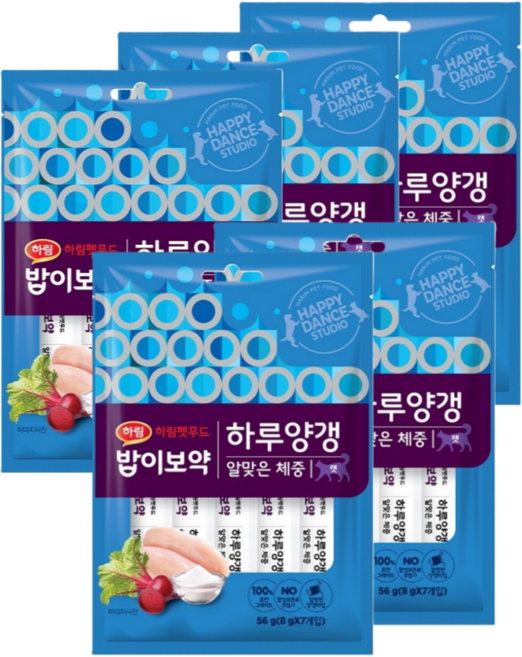 하림 밥이보약 CAT 하루양갱 알맞은 체중 짜먹는 고양이 간식, 혼합맛(닭+야채), 56g, 5개