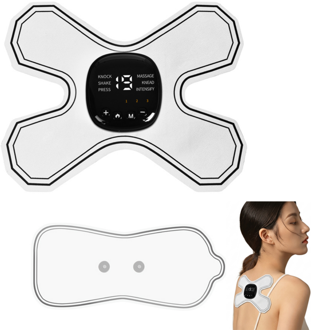 OULUOQI 저주파 마사지기 패드 EMS/TENS 무선 미세전류 마사지기 근육통 완화/근육 뭉침 풀기/온열 혈액순환, 화이트, KRX004