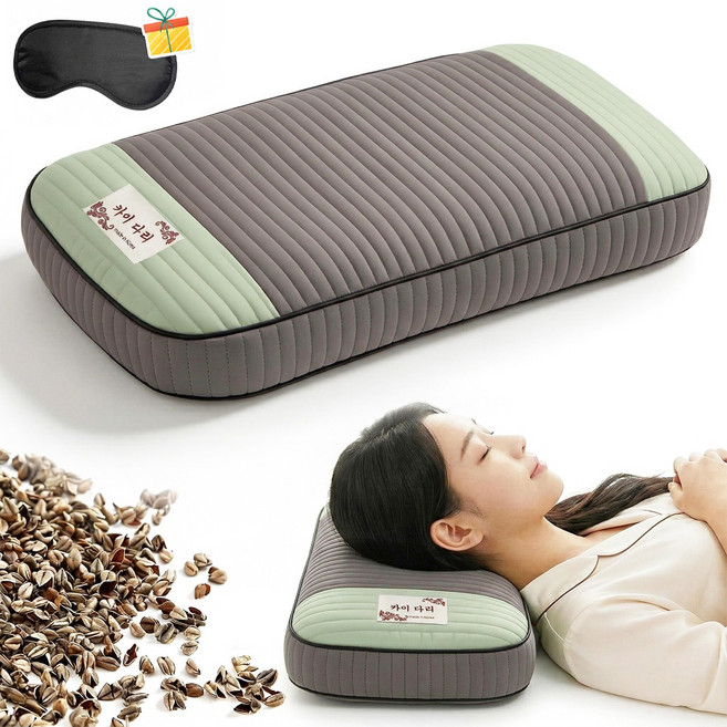 CozyLab 메밀 경추베개 순면 사각 수면 베개 소프트 스트라이프, 1개, 그레이그린