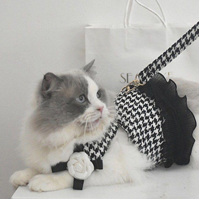 코코스튜디오 강아지 목줄 가슴줄 하네스, 8. 블랙 하운드체크 하네스, 1개