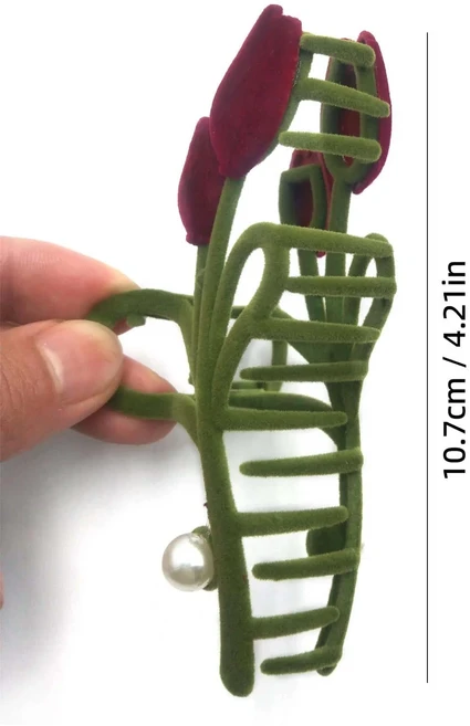 여자를위한 1Pcs 패션 벨벳 튤립 꽃 머리 발톱 헤어 액세서리