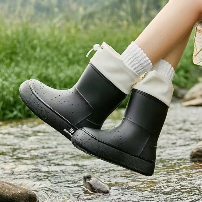 로젤라 여성 패션 레인부츠 가볍고 미끄럼 방지 스트랩 중간 기장 레인부츠