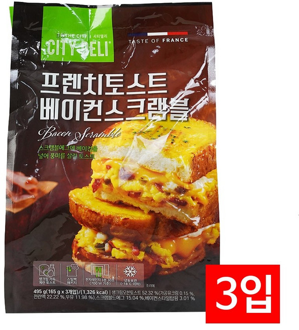 삼립 시티델리 프렌치 토스트 베이컨스크램블 495g (165gX3입), 1개
