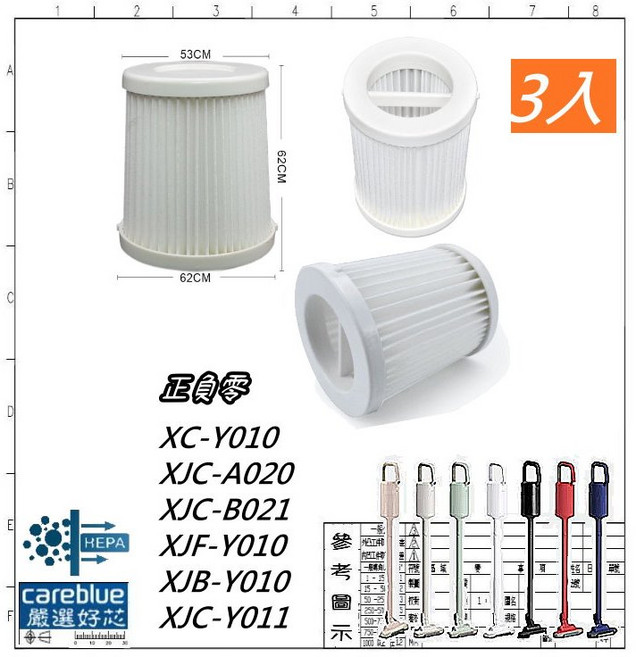 3入 適 正負零 -0吸塵器 XJC-Y010 XJC-A020 XJC-B021 XJF-Y010 XJB-Y010, 1個, HEPA濾網5