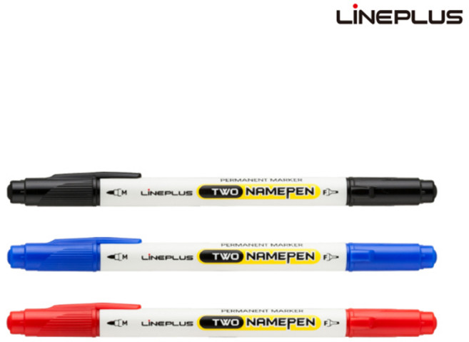 라인프러스 네임펜프로12색 세트 F심(중간글씨용), Twin 네임펜 (양방향)12자루(단색)적색